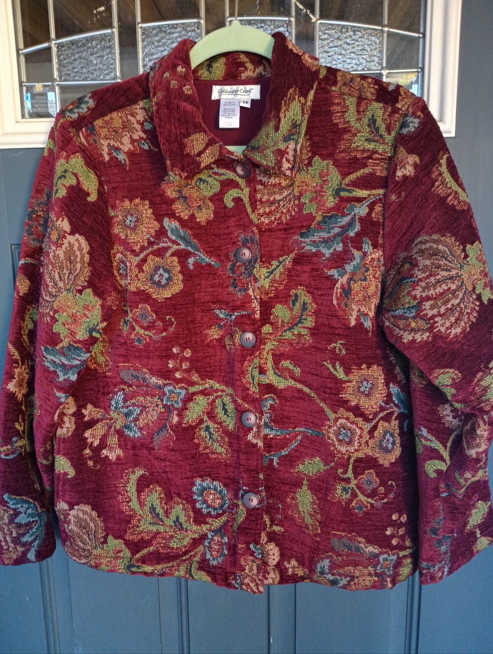 Coldwater Creek Burgundy Tapestry Jacket Sz M Cottagecore Grandmacore